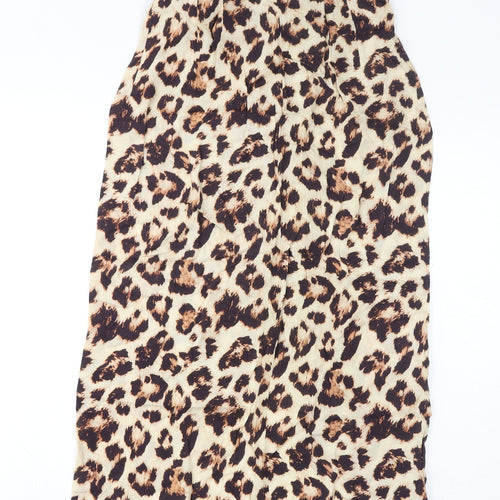 ASOS Womens Brown Animal Print Viscose Wrap Skirt Size 10 Button - Leopard Print