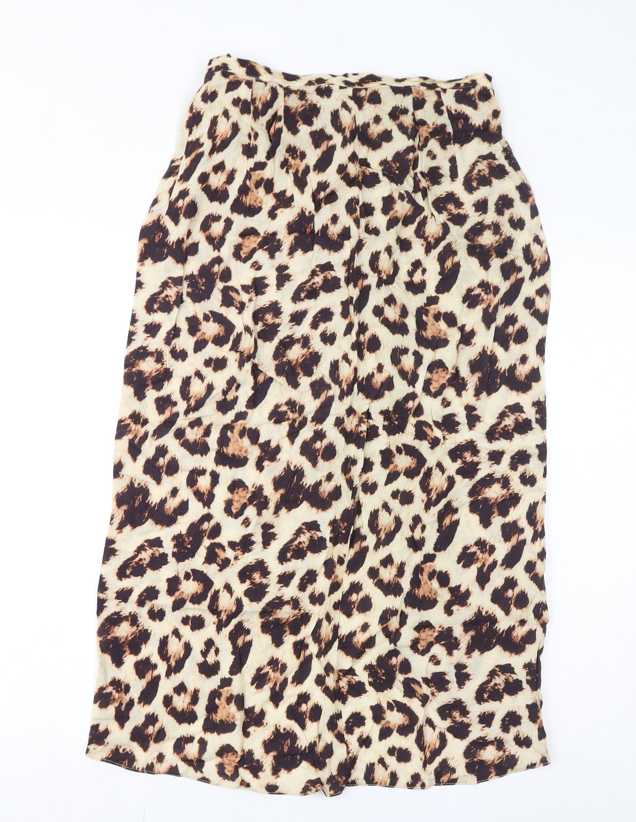 ASOS Womens Brown Animal Print Viscose Wrap Skirt Size 10 Button - Leopard Print