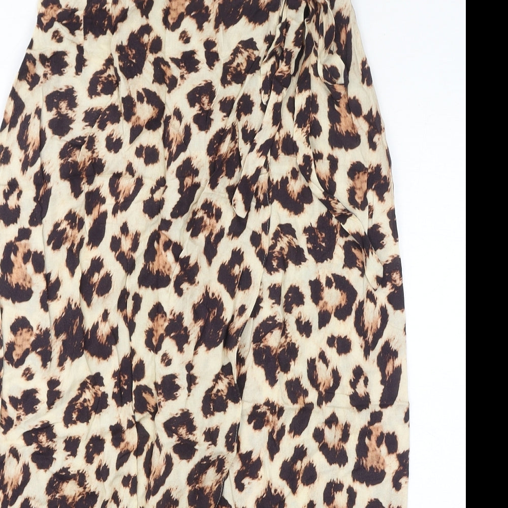 ASOS Womens Brown Animal Print Viscose Wrap Skirt Size 10 Button - Leopard Print
