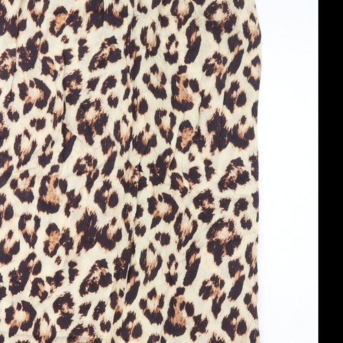 ASOS Womens Brown Animal Print Viscose Wrap Skirt Size 10 Button - Leopard Print