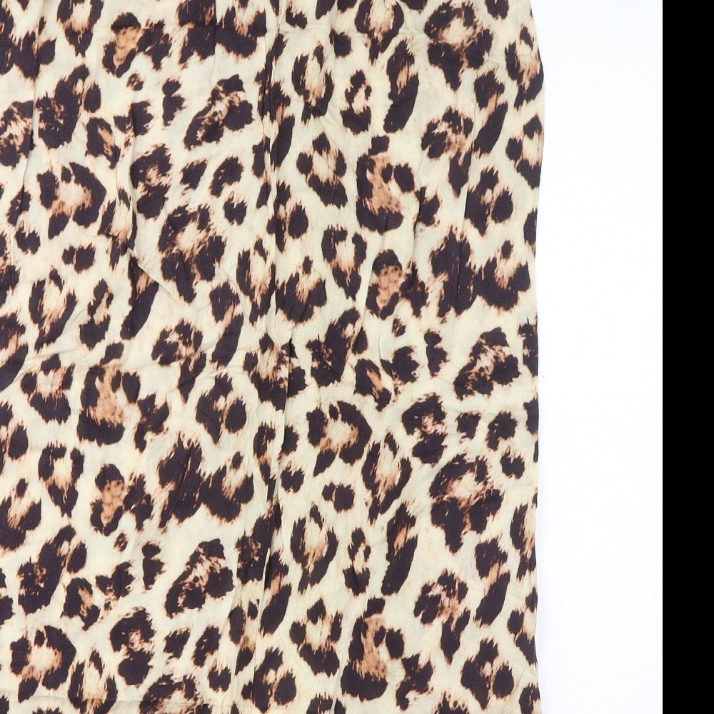 ASOS Womens Brown Animal Print Viscose Wrap Skirt Size 10 Button - Leopard Print