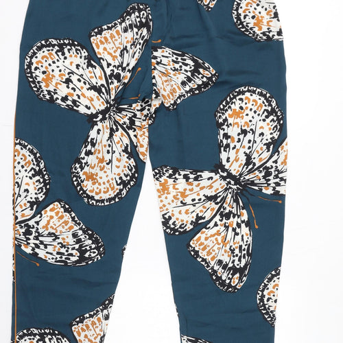 Marks and Spencer Womens Blue Geometric Polyester Trousers Size 16 L30 in Regular - Butterflies