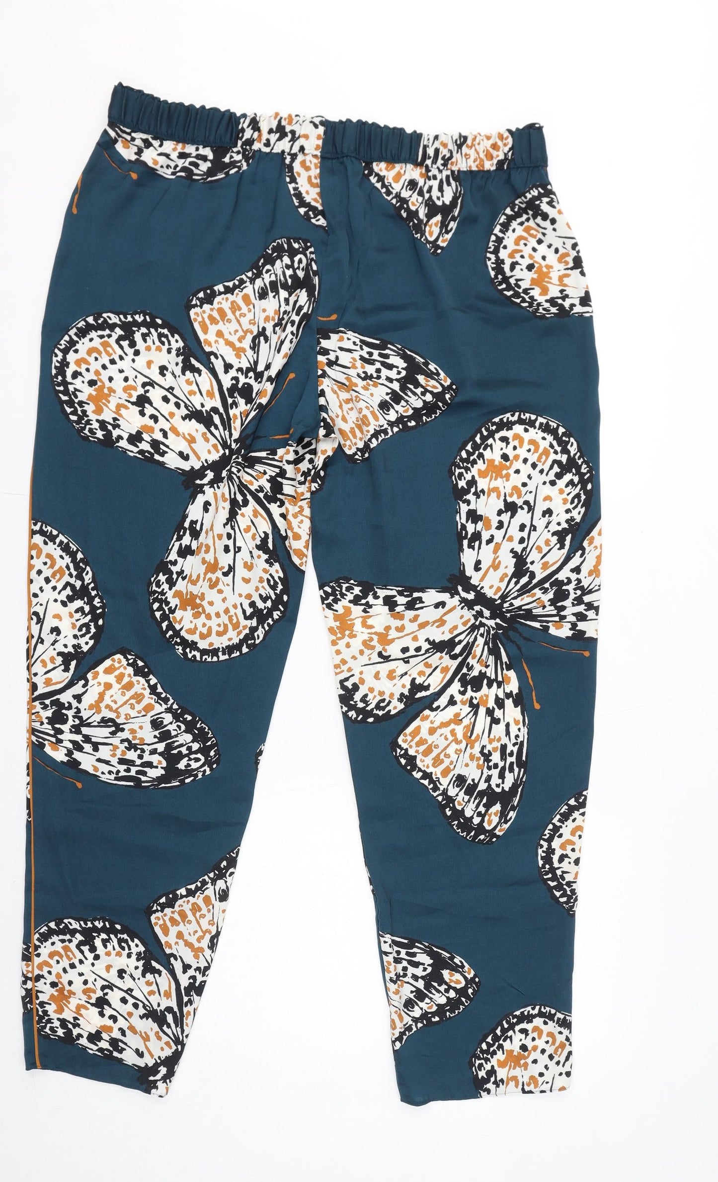 Marks and Spencer Womens Blue Geometric Polyester Trousers Size 16 L30 in Regular - Butterflies