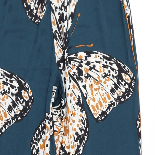 Marks and Spencer Womens Blue Geometric Polyester Trousers Size 16 L30 in Regular - Butterflies
