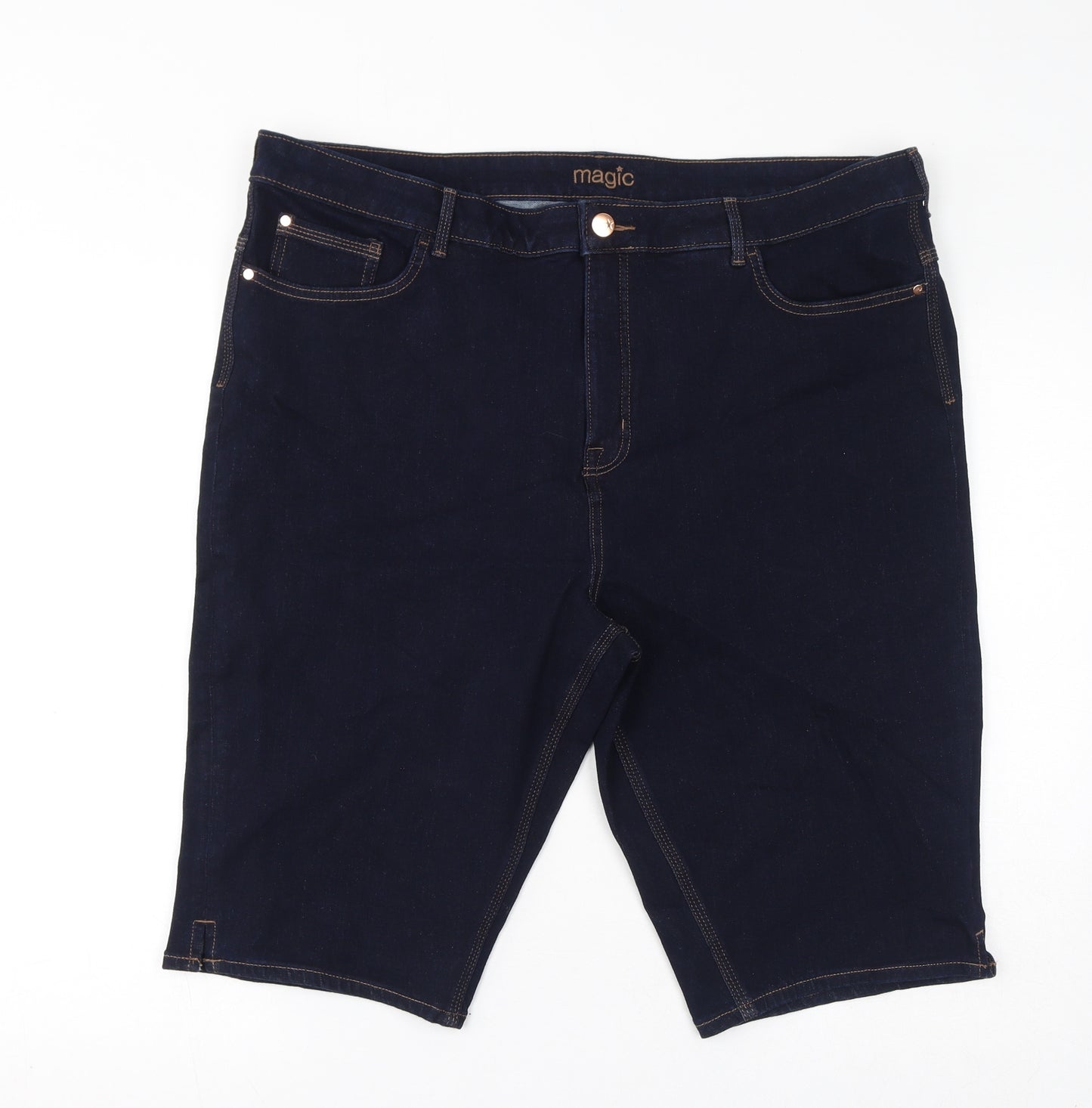 Marks and Spencer Womens Blue Cotton Bermuda Shorts Size 22 L13 in Regular Zip