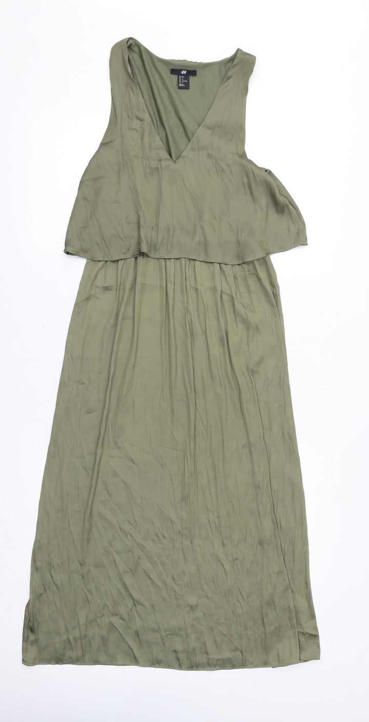 H&M Womens Green Polyester Maxi Size 10 V-Neck Pullover