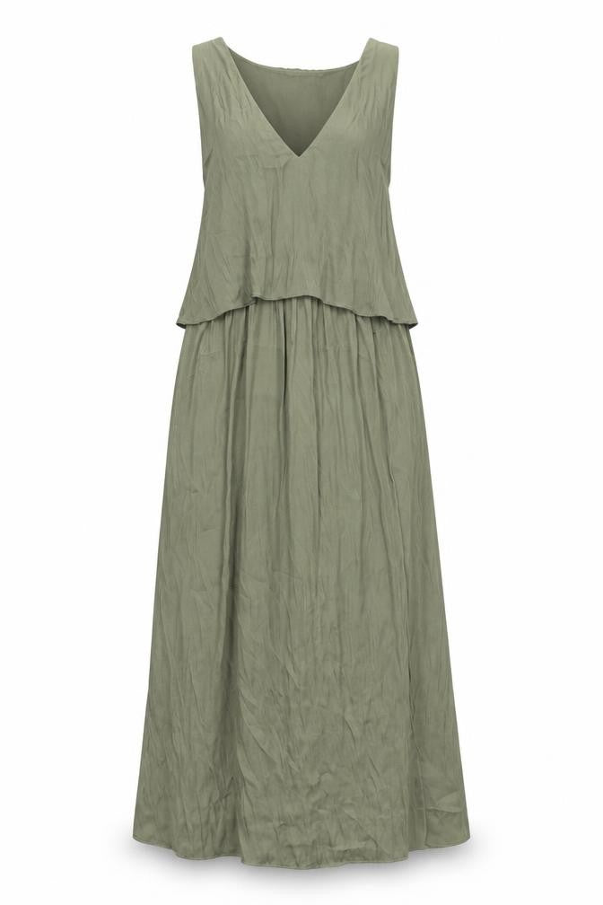 Front view of H&M women’s green polyester maxi, size UK 10, v-neck pullover