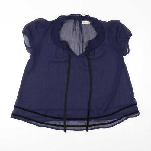 Pins & Needles Womens Blue Polyester Basic Blouse Size S V-Neck - Sheer