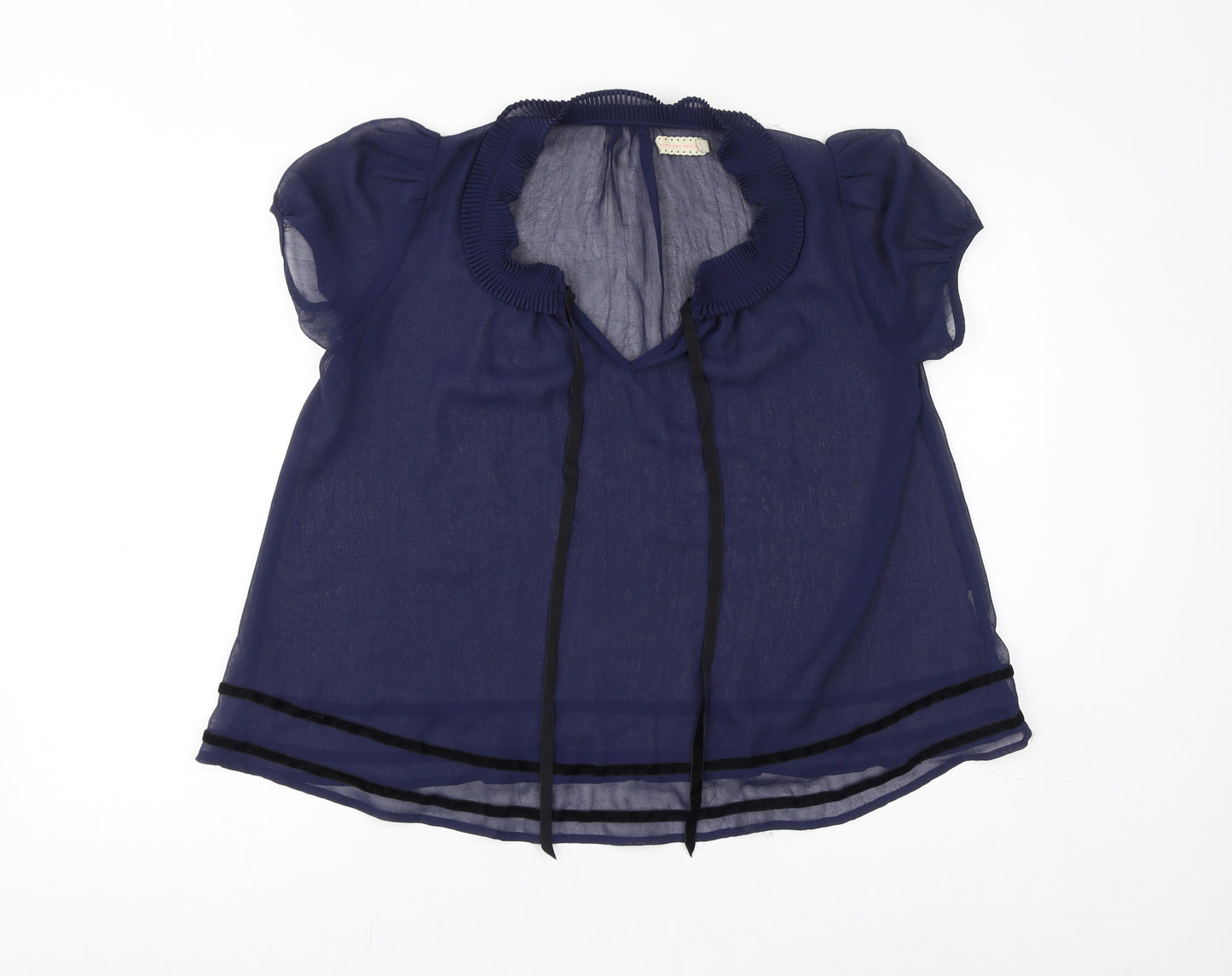 Pins & Needles Womens Blue Polyester Basic Blouse Size S V-Neck - Sheer