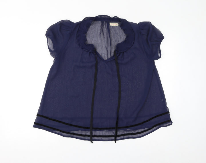Pins & Needles Womens Blue Polyester Basic Blouse Size S V-Neck - Sheer