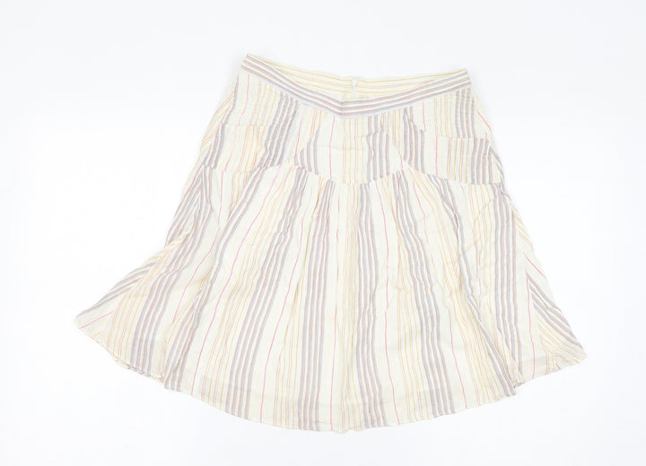 Full Circle Womens Ivory Striped Polyester Flare Skirt Size 28 in Zip - Sparkle, Pockets