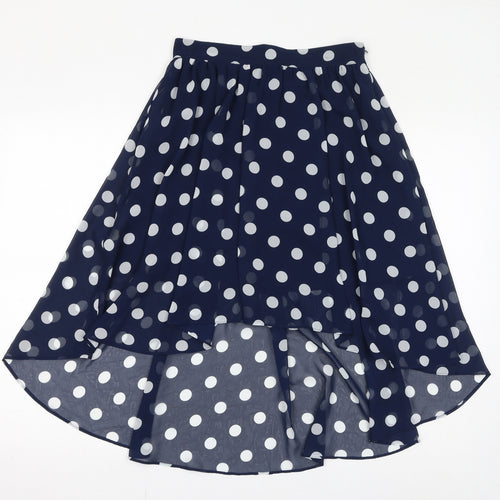 FOREVER 21 Womens Blue Polka Dot Polyester A-Line Skirt Size M Zip - High Low