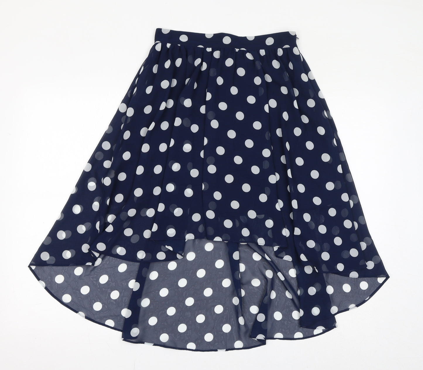 FOREVER 21 Womens Blue Polka Dot Polyester A-Line Skirt Size M Zip - High Low