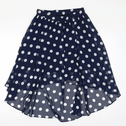 FOREVER 21 Womens Blue Polka Dot Polyester A-Line Skirt Size M Zip - High Low