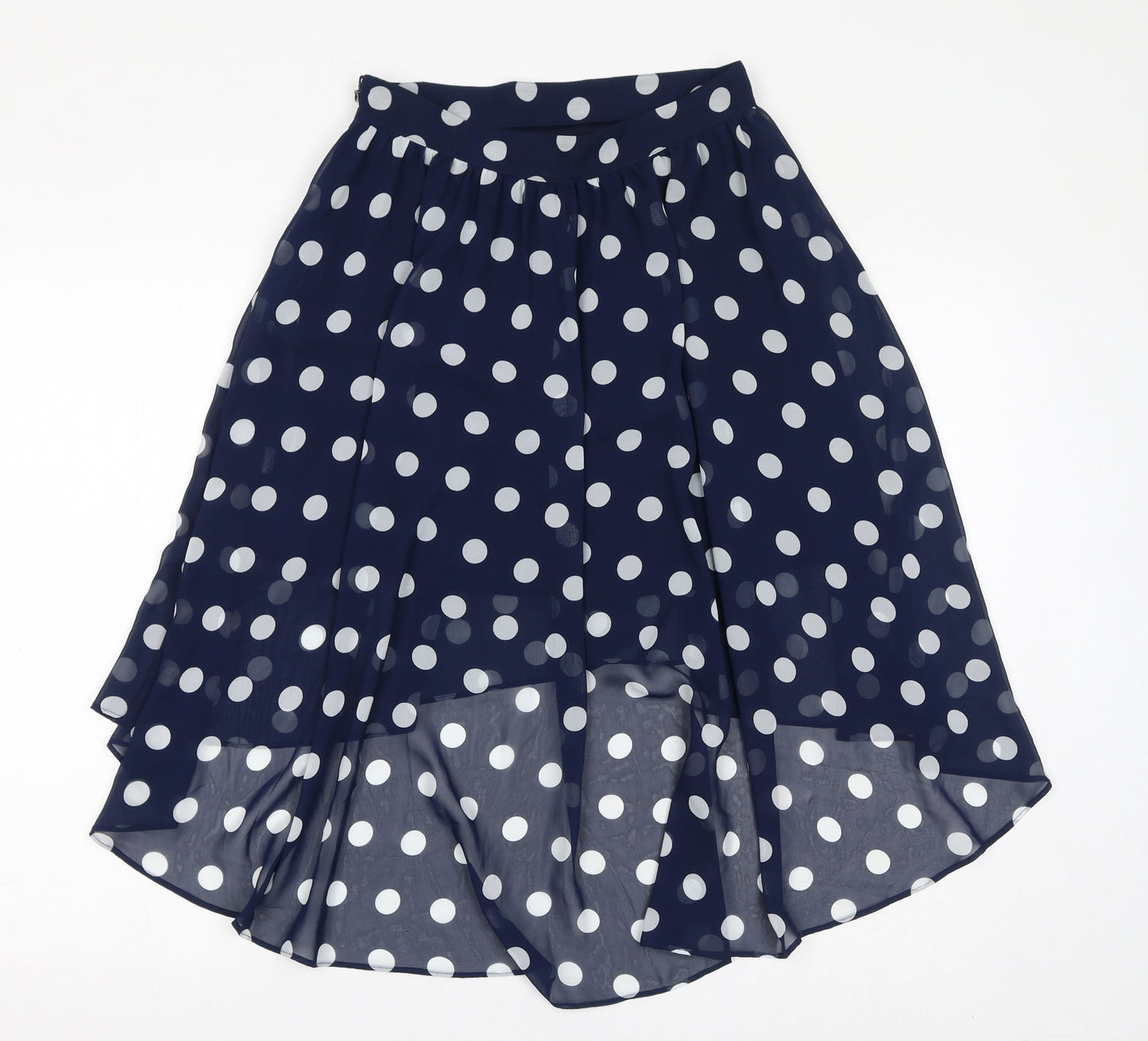 FOREVER 21 Womens Blue Polka Dot Polyester A-Line Skirt Size M Zip - High Low