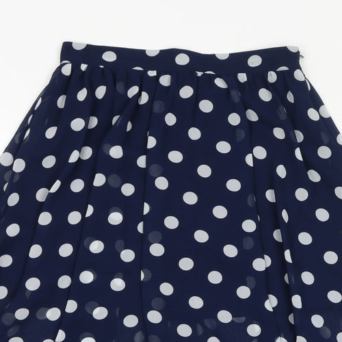 FOREVER 21 Womens Blue Polka Dot Polyester A-Line Skirt Size M Zip - High Low