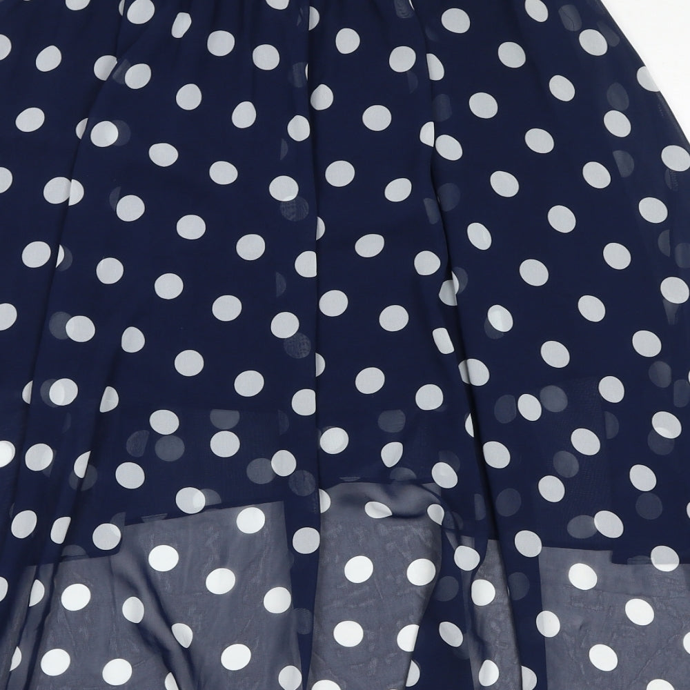 FOREVER 21 Womens Blue Polka Dot Polyester A-Line Skirt Size M Zip - High Low