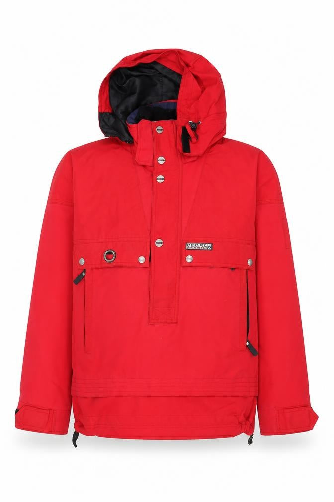 Front view of Degree 7 men’s red rain coat coat, size S, zip