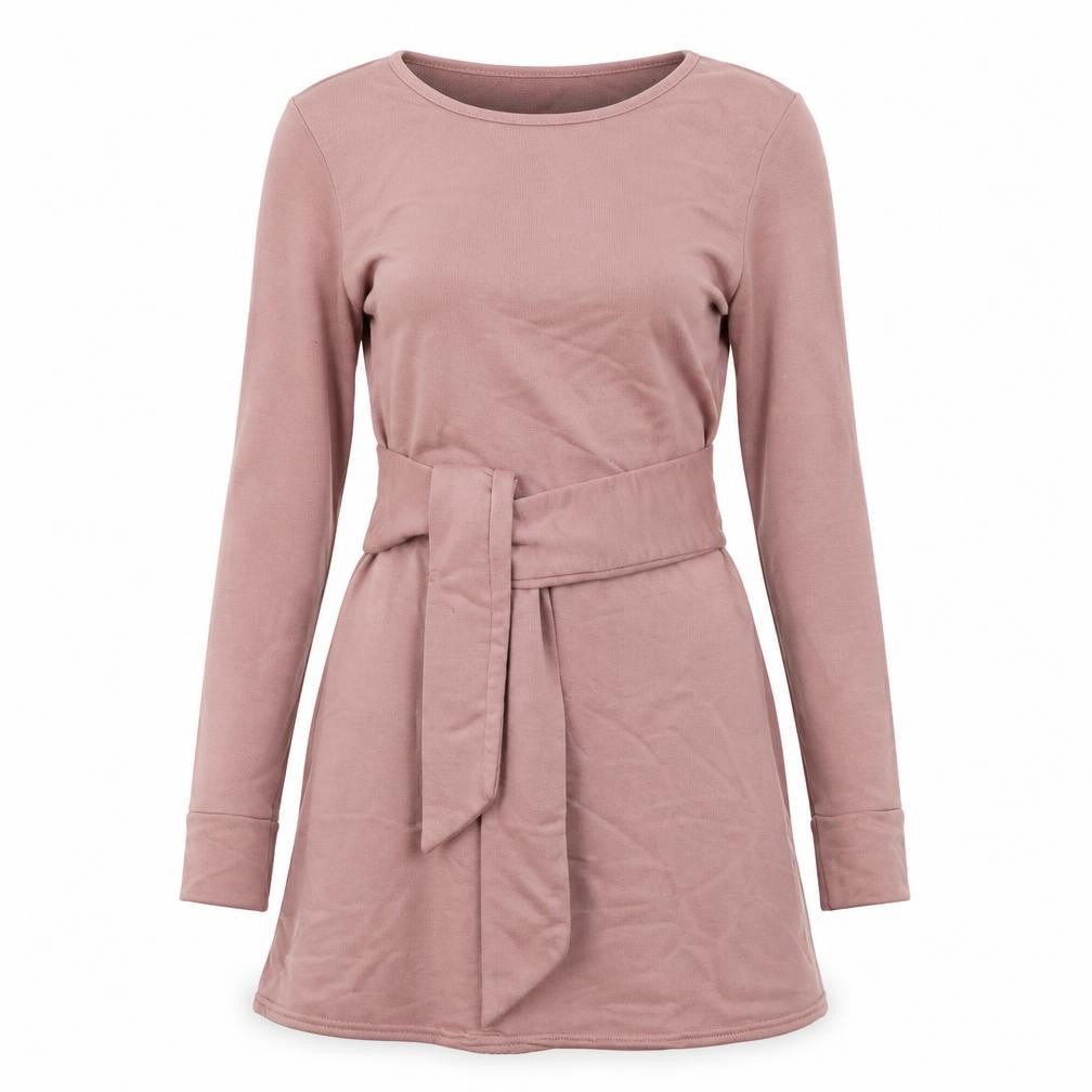 Front view of Missguided women’s pink polyester jumper dress, size UK 8, round neck pullover