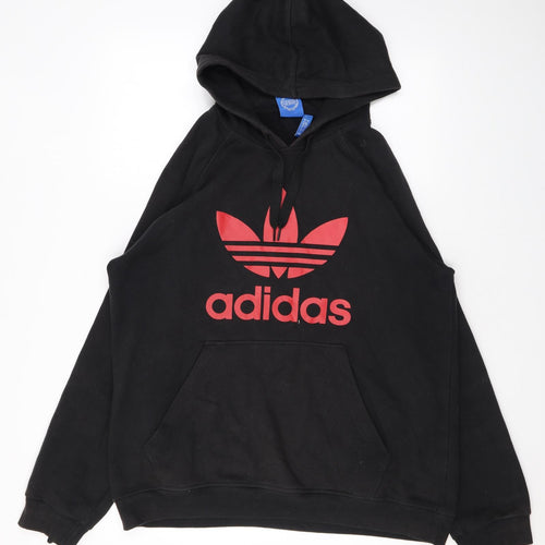 adidas Mens Black Cotton Pullover Hoodie Size L - Logo