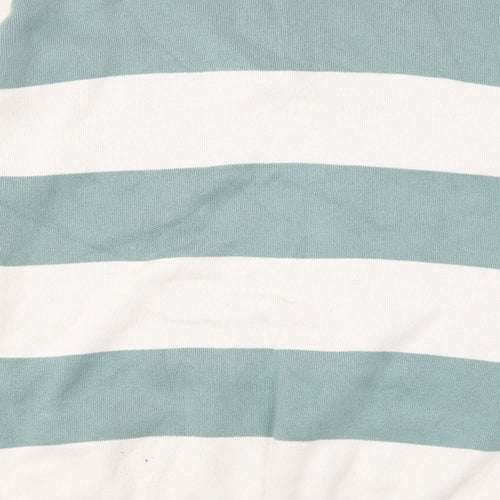 NEXT Mens Green Mock Neck Striped Cotton Pullover Jumper Size XL Long Sleeve