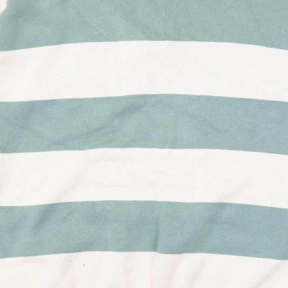 NEXT Mens Green Mock Neck Striped Cotton Pullover Jumper Size XL Long Sleeve