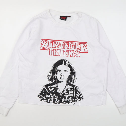 Stranger Things Womens White Cotton Pullover Sweatshirt Size M Pullover - Logo