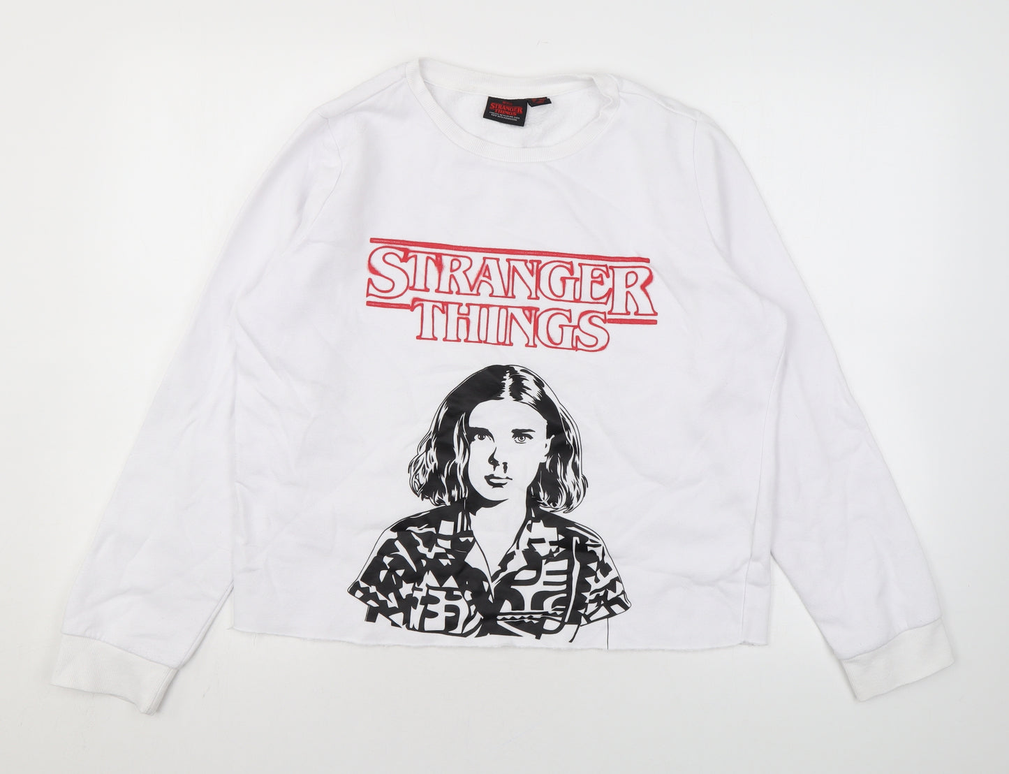 Stranger Things Womens White Cotton Pullover Sweatshirt Size M Pullover - Logo