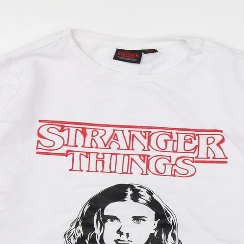 Stranger Things Womens White Cotton Pullover Sweatshirt Size M Pullover - Logo