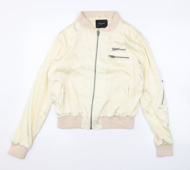 Drop Dead Womens Beige Bomber Jacket Jacket Size 8 Zip