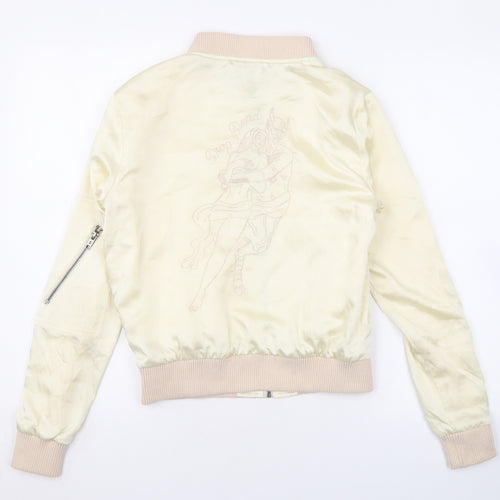 Drop Dead Womens Beige Bomber Jacket Jacket Size 8 Zip