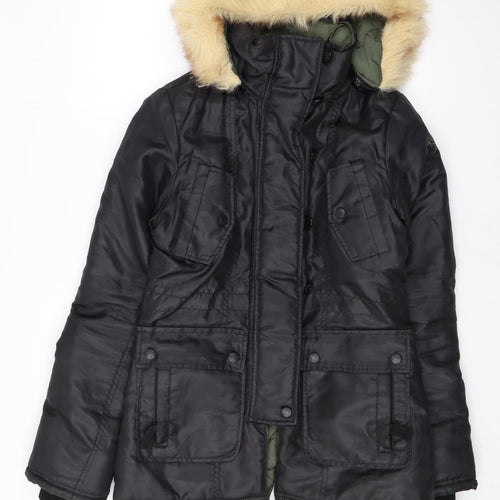 ROXY Womens Black Rain Coat Coat Size S Zip