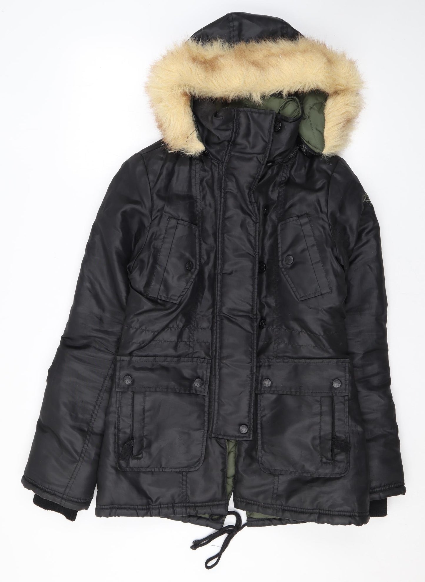 ROXY Womens Black Rain Coat Coat Size S Zip
