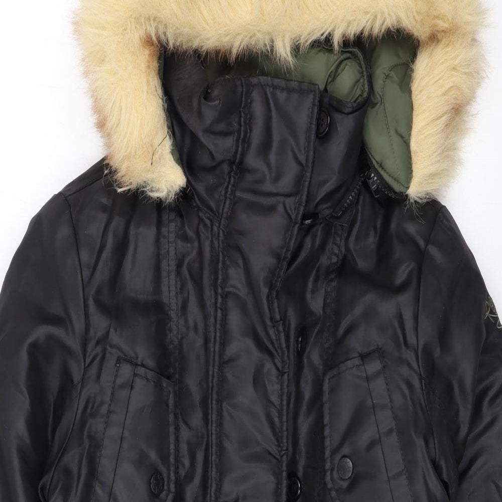 ROXY Womens Black Rain Coat Coat Size S Zip