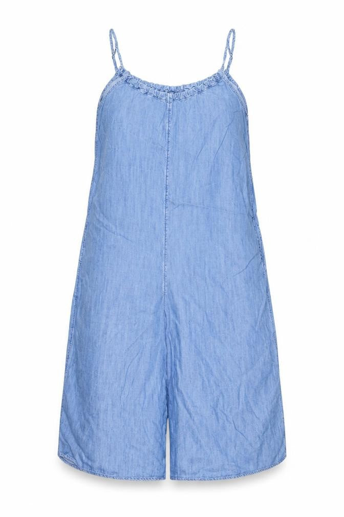 Front view of Gap women’s blue lyocell playsuit one-piece, size S, 15-inch leg pullover