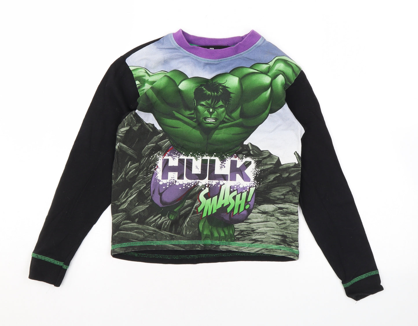 Marvel Boys Black Cotton Basic T-Shirt Size 6-7 Years Round Neck Pullover - Hulk