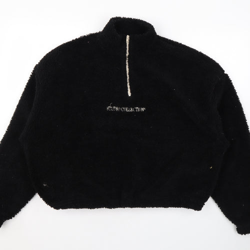 Boohoo Womens Black Overcoat Coat Size L Zip