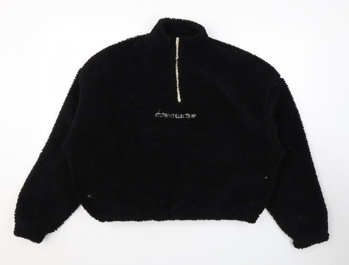 Boohoo Womens Black Overcoat Coat Size L Zip