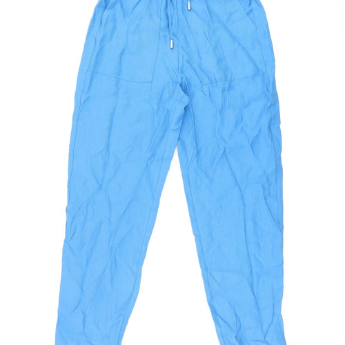 Marks and Spencer Womens Blue Lyocell Trousers Size 8 L25.5 in Regular Drawstring