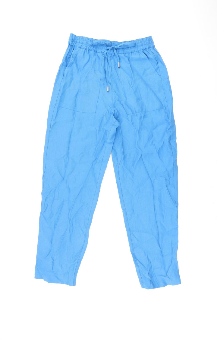 Marks and Spencer Womens Blue Lyocell Trousers Size 8 L25.5 in Regular Drawstring