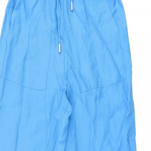 Marks and Spencer Womens Blue Lyocell Trousers Size 8 L25.5 in Regular Drawstring