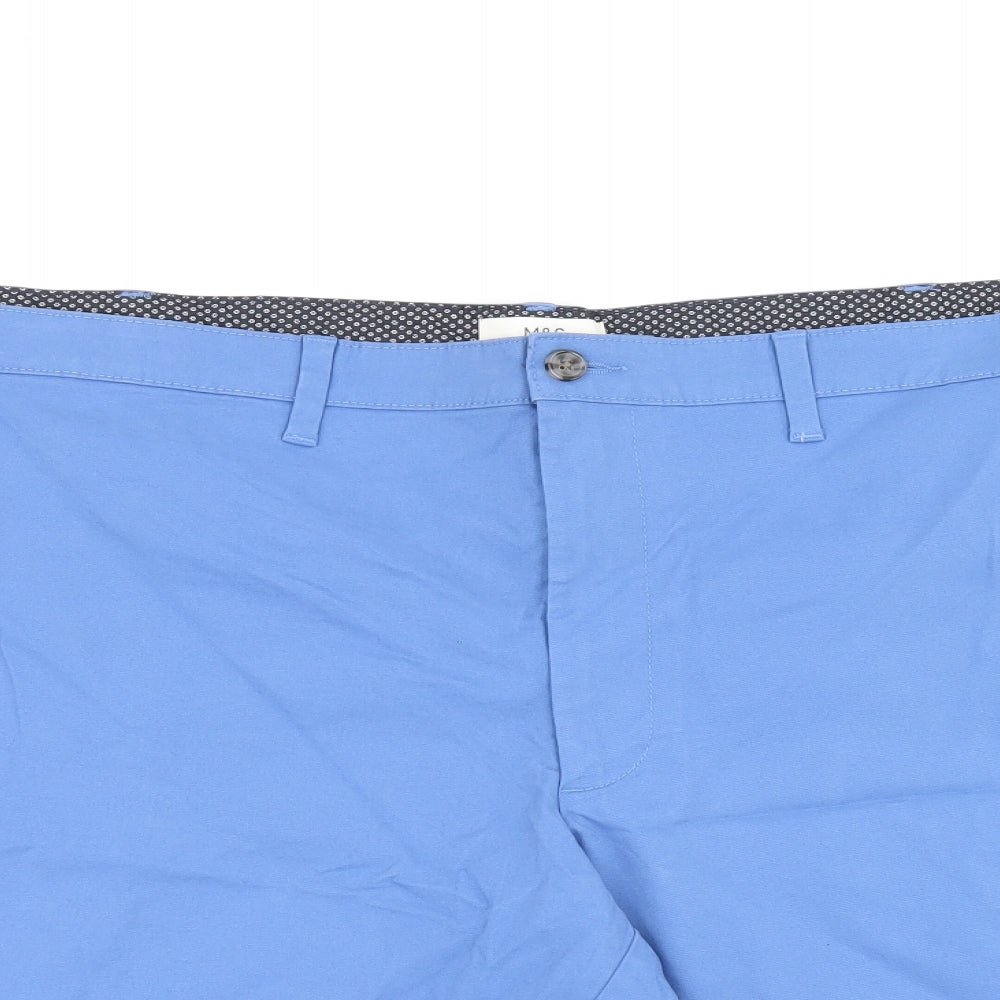 Marks and Spencer Mens Blue Cotton Bermuda Shorts Size 48 in L9 in Regular Zip