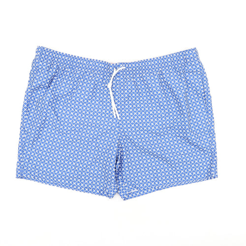 Marks and Spencer Mens Blue Geometric Polyester Bermuda Shorts Size 3XL Regular Drawstring - Swim Short