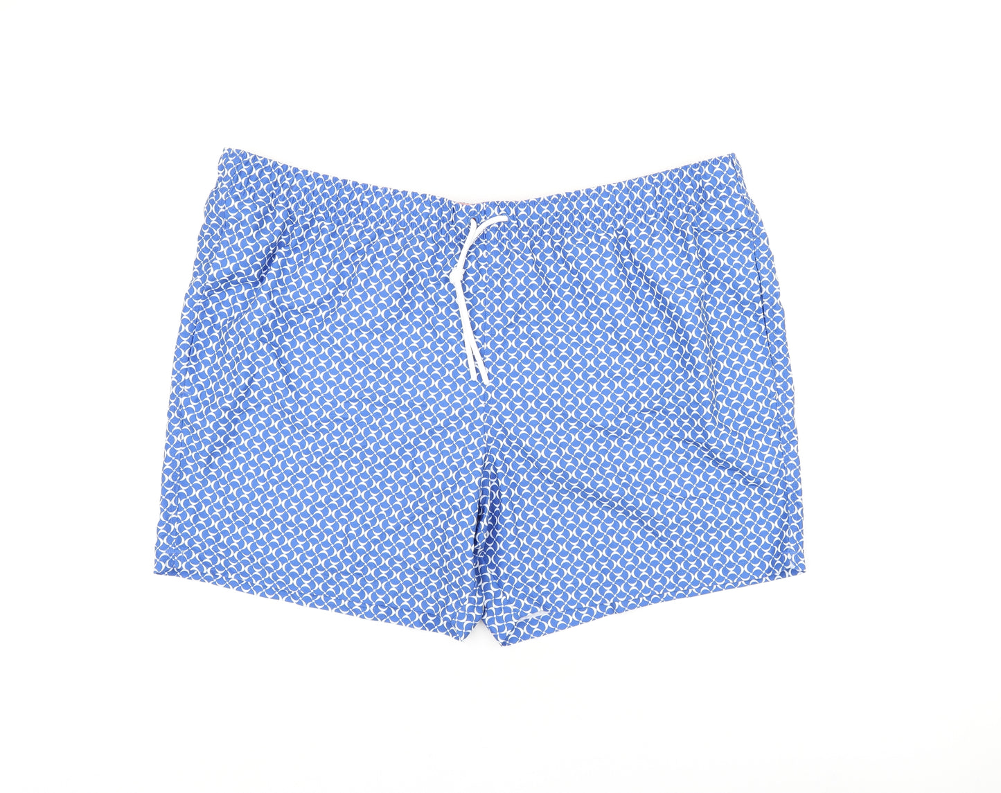 Marks and Spencer Mens Blue Geometric Polyester Bermuda Shorts Size 3XL Regular Drawstring - Swim Short