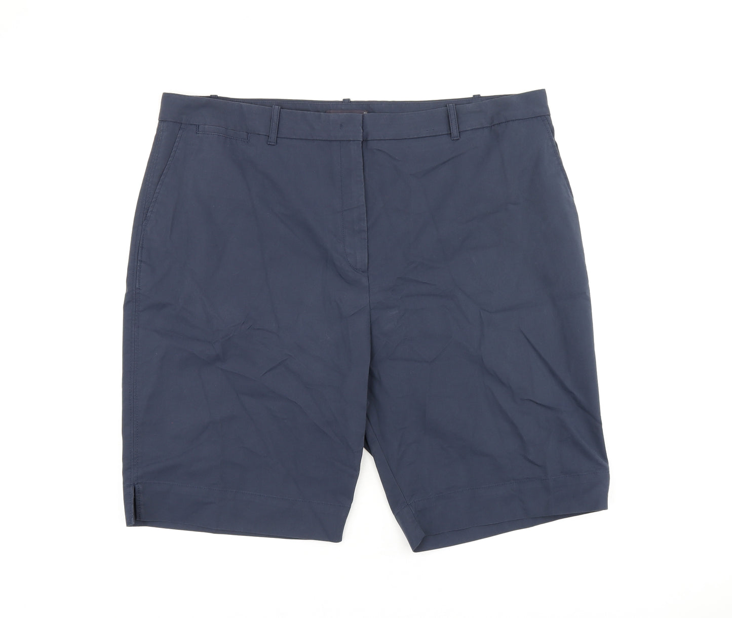 Marks and Spencer Womens Blue Cotton Bermuda Shorts Size 22 L10 in Regular Zip