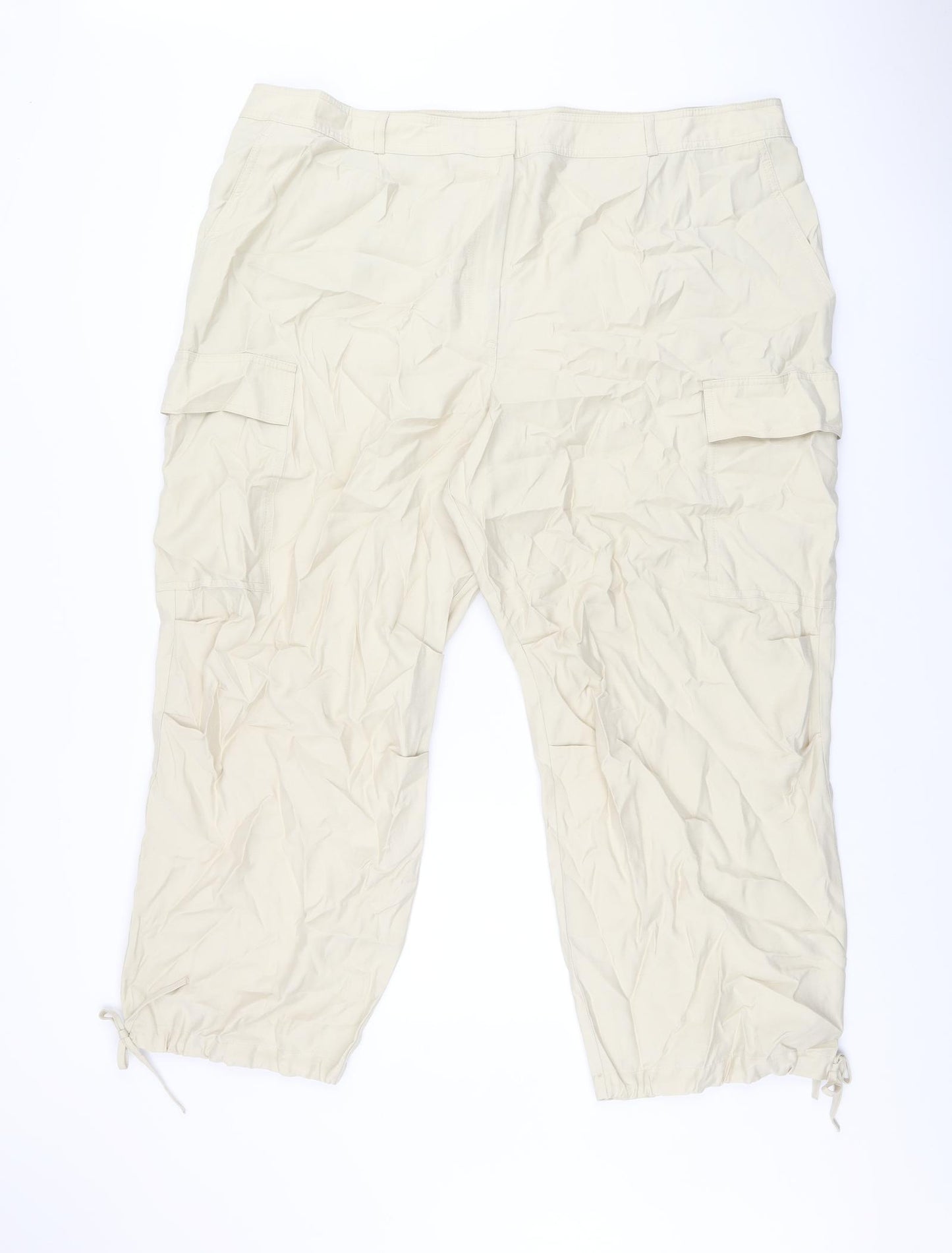 Marks and Spencer Womens Beige Modal Cargo Trousers Size 24 L26 in Regular Zip