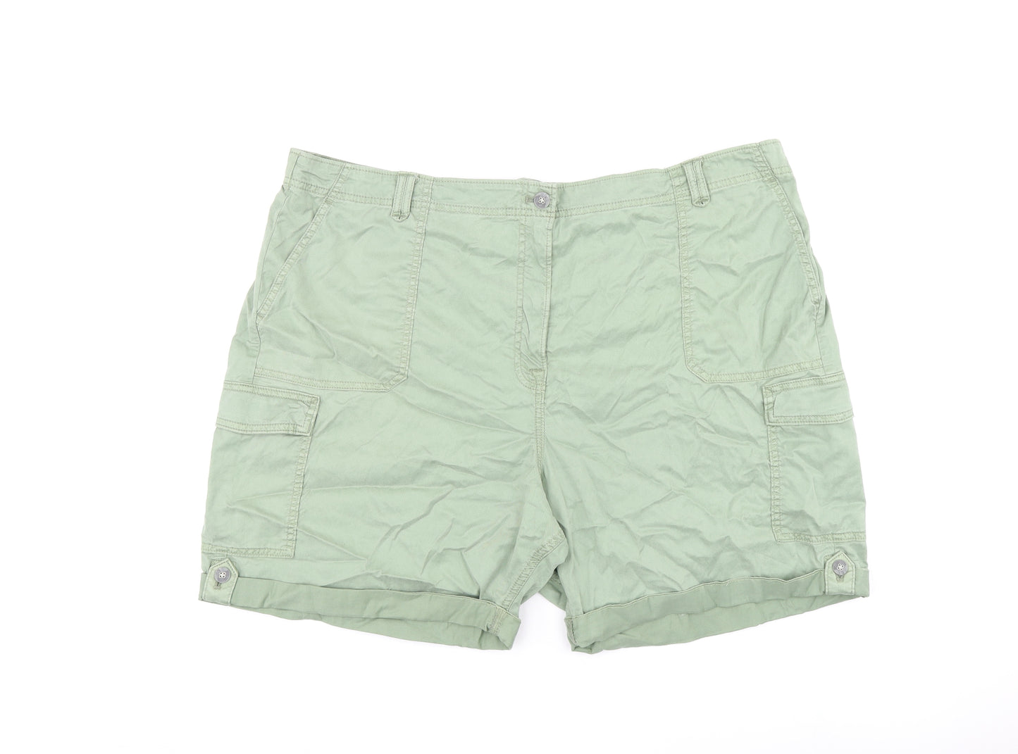 Marks and Spencer Womens Green Lyocell Cargo Shorts Size 24 L7 in Regular Zip