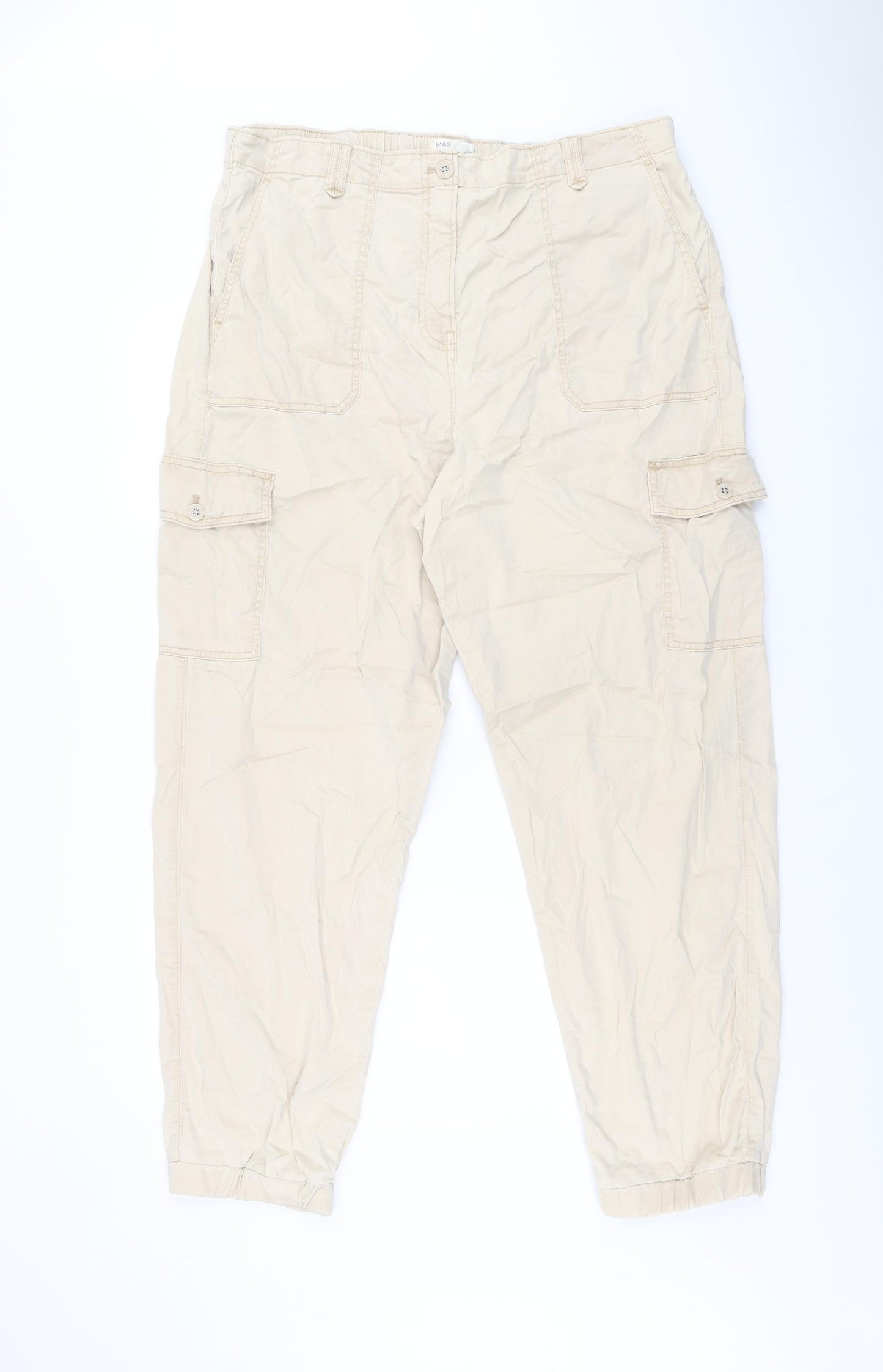 Marks and Spencer Womens Beige Lyocell Cargo Trousers Size 18 L29 in Regular Zip