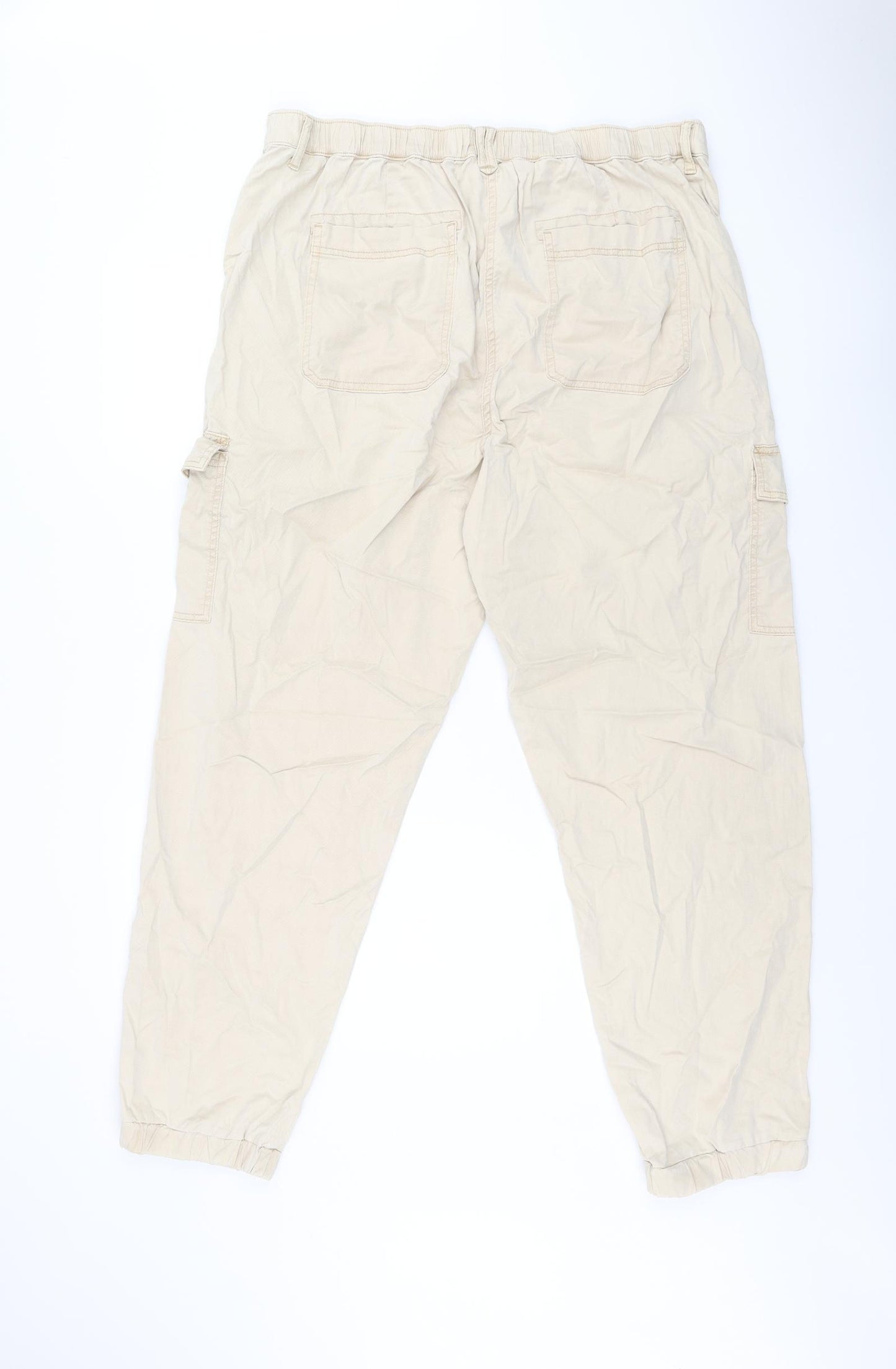 Marks and Spencer Womens Beige Lyocell Cargo Trousers Size 18 L29 in Regular Zip