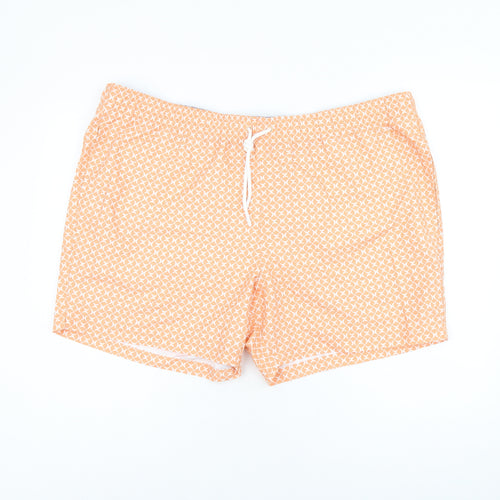 Marks and Spencer Mens Orange Geometric Polyester Bermuda Shorts Size 3XL Regular Drawstring - Swim Shorts